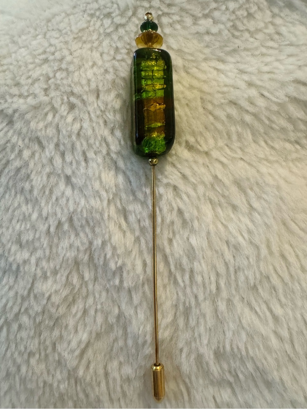 Vintage Murano glass stick/Hat Pin with Gold Accents